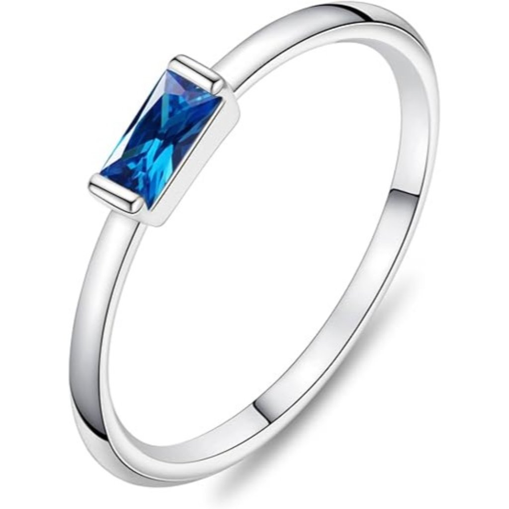09.Sept(Sapphire) Silver Birthstone Rings Dainty Wedding Rings Cz Gemstone